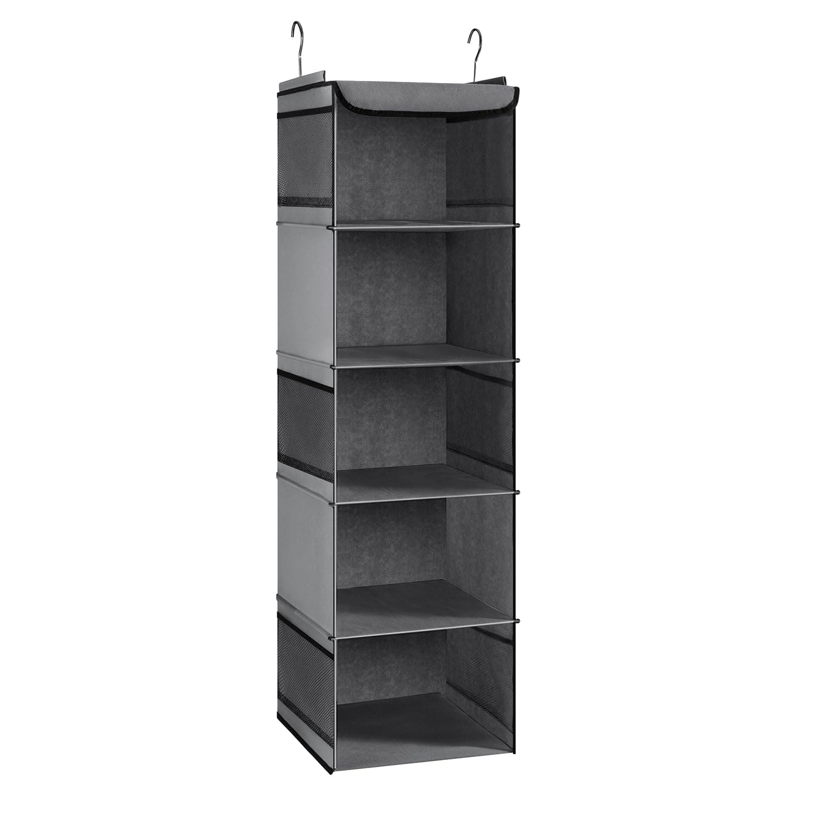 Hanging Storage with 5 Shelves Wardrobe Closet Organiser, Storage Shelves Unit with 6 Pockets for Clothes - Grey(30 x 30 x 108cm)