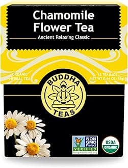 Buddha Teas - Organic Chamomile Flower Tea - Herbal Tea - For Health & Wellbeing - With Antioxidants & Minerals - Clean Ingredients - Caffeine Free - OU Kosher & Non-GMO - 18 Tea Bags (Pack of 1)