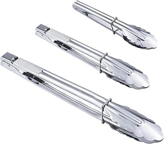 HINMAY Stainless Steel Kitchen Tongs Set Metal Cooking Tongs (7 9 12 Inch 3 Pieces)