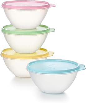 Tupperware Heritage Wonderlier 2 Cup Food Storage Bowl Set of 4 in Vintage Colors- Dishwasher Safe & BPA Free - (4 Containers + 4 Lids)