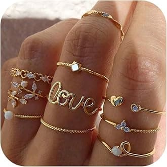 HUASAI Stackable Rings for Women Stocking Stuffers for Teen Girls Boho Moon Star Midi Pinky Knuckle Ring Set Cute Stuff Teen Girl Christmas Gifts Trendy Stuff