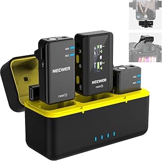 – CM28 Wireless Lavalier Microphone System with Charging Case, 1 Click Noise Canceling, 4GB Storage for 9Hrs of 48KHz 16 Bit Uncompressed Audio Lapel Mic Compatible with iPhone/Android/PC/Camera