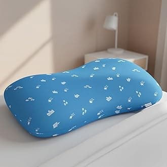 Cherilo Contour Memory Foam Pillow for Kids for Extra Neck Support, Kids Pillow with Removable Cover, Royal Star Pattern Baby Pillow for Girls and Boys, For 3 Years & Above, 20.5" x 11.5" x 2.5", Blue