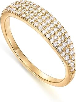 14K Gold Plated Slim Signet Ring with Sparkling Cubic Zirconia | Lightweight Dainty Statement Rings for Women | Everyday Jewelry