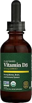 USDA Organic Vitamin D3 5000IU Liquid Supplement Drops for Men & Women - Pure, Vegan Friendly, Non-GMO - Helps Support Bones, Immune System, and Joints - 2 Fl Oz
