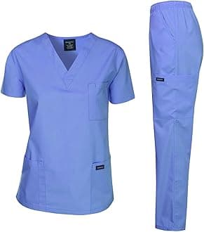 Dagacci Scrubs Medical Uniform Women and Man Scrubs Set Medical Scrubs Top and Pants, Ceil Blue, Medium