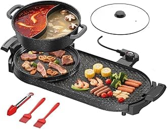 AORAN Electric Grill and Hot Pot Combo for Indoor Cooking, 2200W Detachable Dual Zone BBQ Griddle with Removable Split Pan, Non-Stick Surface, 29x11 Inch Family Size, Includes Grill Tools & Oil Paper