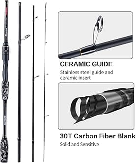 Goture 4 Piece Travel Spinning Fishing Rods Portable 4 Sections Lightweight Carbon Fiber Poles M Power MF Action 8ft Camouflage