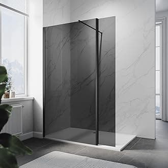 ELEGANT 760mm Walk in Shower Enclosure Bathroom 8mm Dark Grey Easy Clean Safety Glass Wet Room Shower Screen Shower Cubicles Bath Screen with 300mm Return Panel and 1400 x 800 mm Shower Tray
