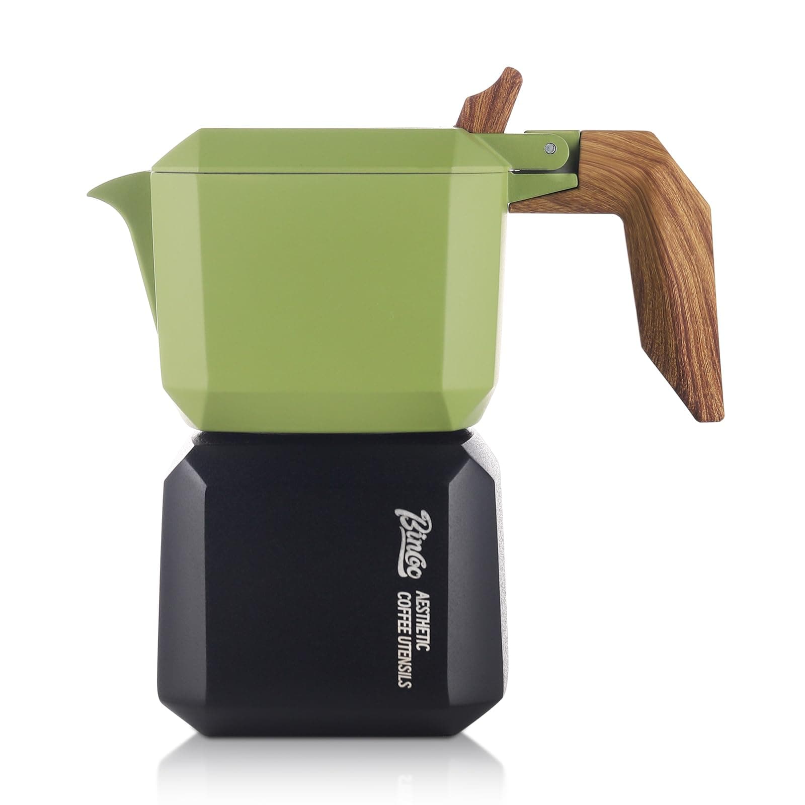 Bincoo Stovetop Espresso Maker 2 Cups,Creative Cube Moka Coffee Pot for Home Office Double Valve-Italian Espresso Moka Pot with Filter Paper,120ML/4oz(Green-black)