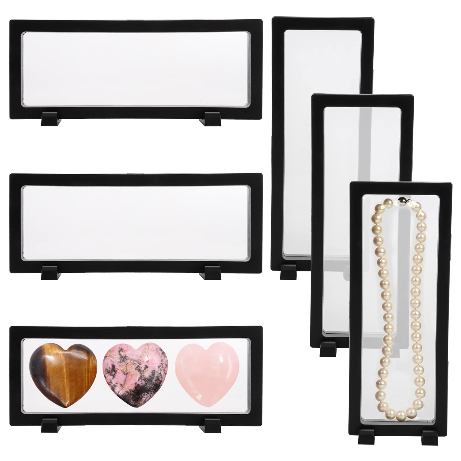 Dicunoy 6 PCS 3D Floating Display Case, Coins Display Stand Holder for Jewelry, Large Suspension Money Frame Box for Dollar Bill, Medallions, Fossils, Rocks, Stamps, 9" x 3.54" x 0.75"