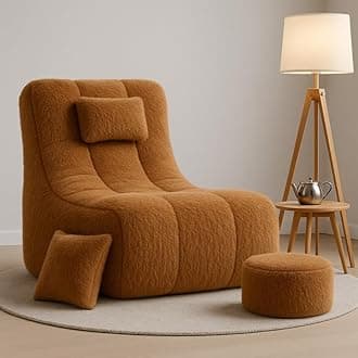 Biggie Bean Bag Chair 6XL with Beans Filled-Royale Haven - Experience The Royal Comfort-Ultra Plush Soft Fur-Crafted for Comfort with Free Cushion & Footrest (Fabric : Fur, Brown)