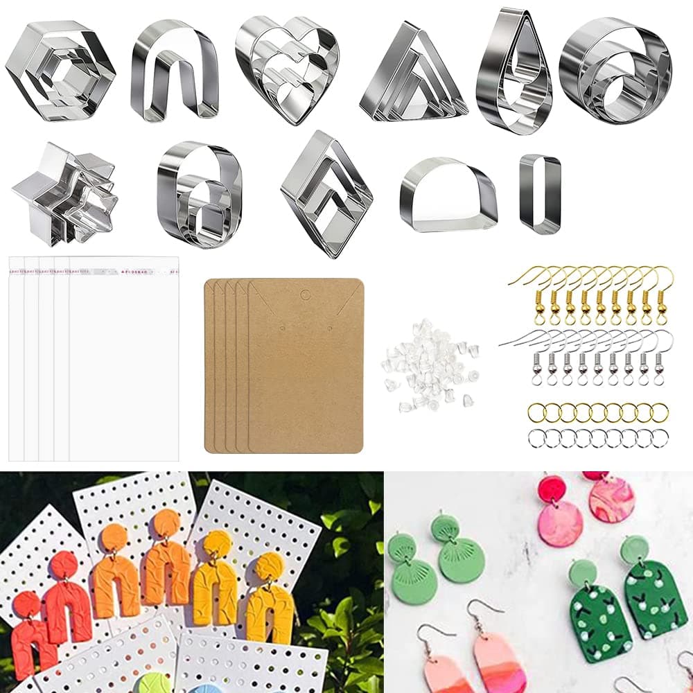 AIFUDA 27 Pcs Polymer Clay Cutters, 11 Shape Earring Making Kit Clay Earring Cutter Sets with 100 Earring Accessories for DIY Earring Making