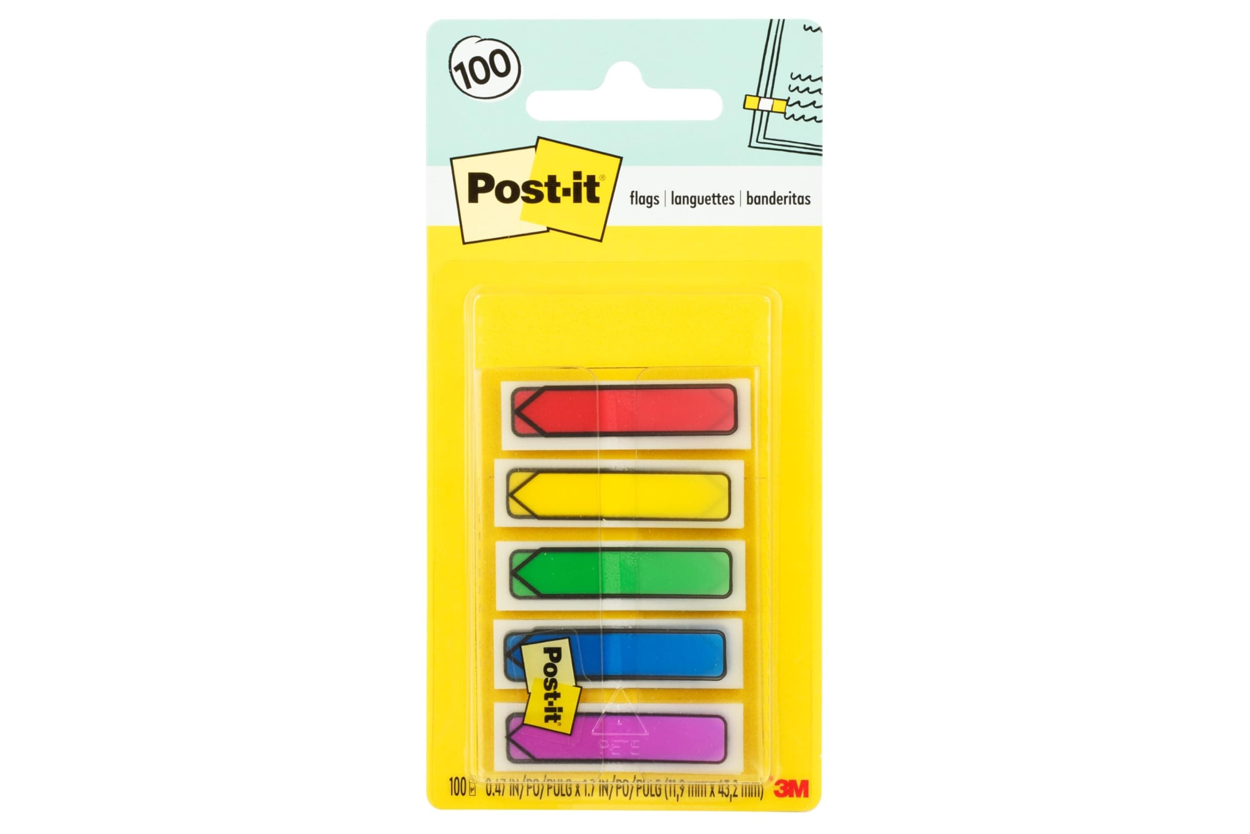 Arrow Flags, Assorted Primary Colors, .47 in Wide, 100/On-the-Go Dispenser, 1 Dispenser/Pack (684-ARR1)