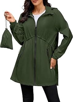 PITINAN Rain Jacket Women Waterproof Long Windbreaker Jacket Hooded Packable Raincoat with Pockets S-XXL