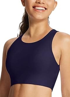 baleafWomen's Swim Bra Modest High Neck Bikini Tops Quick Dry UPF 50+Bathing Suit Sports Workout Removable Padded