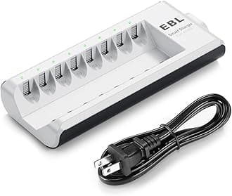 AA AAA Battery Charger, 8-Bay Individual Charger for NiMH NiCD Rechargeable Batteries with AC Plug Fast Charging
