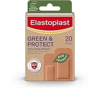 Elastoplast Green & Protect Sustainable Everyday Plasters (20 Plasters), Painless Removal, Soft and Breathable Natural Fabric Plasters, Water-Repellent, Eco-Friendly, Tan