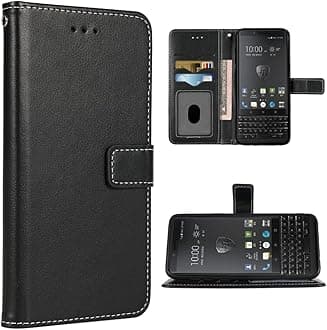 Compatible with BlackBerry KEY2 Wallet Case Wrist Strap Lanyard Leather Flip Cover Card Holder Stand Cell Accessories Folio Purse Credit Phone Cover for Key 2 Two KEYtwo Women Men Black