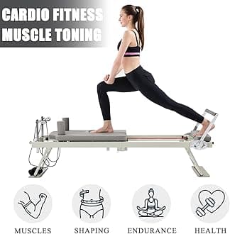 Pilates Reformer Machine，Grey Foldable Pilates Reformer Equipment Home Indoor Workout Machine，for Home Gym Cardio Fitness Personal Indoor Sport Apparatus