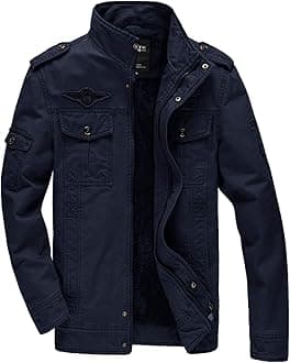 KEFITEVD Men's Winter Coat Fleece Warm Cargo Military Jacket Multi Pocket Outerwear, Navy Blue, M
