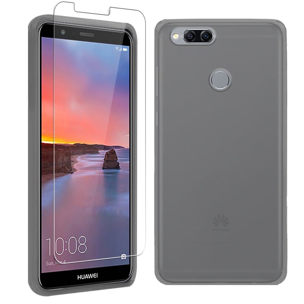 Gzerma Case for Huawei Mate SE Case with Screen Protector 2018, Slim Thin TPU Full Body Matte Back Cover Soft with Clear Bumper, Shockproof Face Protective Film for Huawei Honor 7X, Frosted Gray