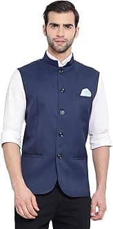 VASTRAMAY Men's Cotton Silk Nehru Jacket – with Mandarin Collar, Perfect For Ethnic Occasions, Weddings & Celebrations