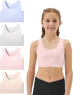 Girls Soft Training Bras 7-12 Seamless First Bra Girls Sports Bras Longline Crop - No Pads, Chest Double Lined