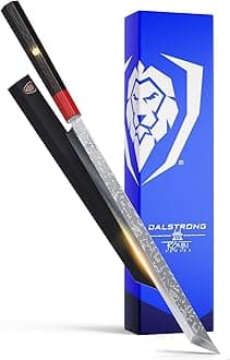 Dalstrong 17 Inch Tuna Knife, 17 Inches, Single Bevel Blade, Ronin Series, Japanese AUS-10V Damascus, Red Rosewood Handle, Sheath Included, 17" Tuna Knife, Black G10 Handle