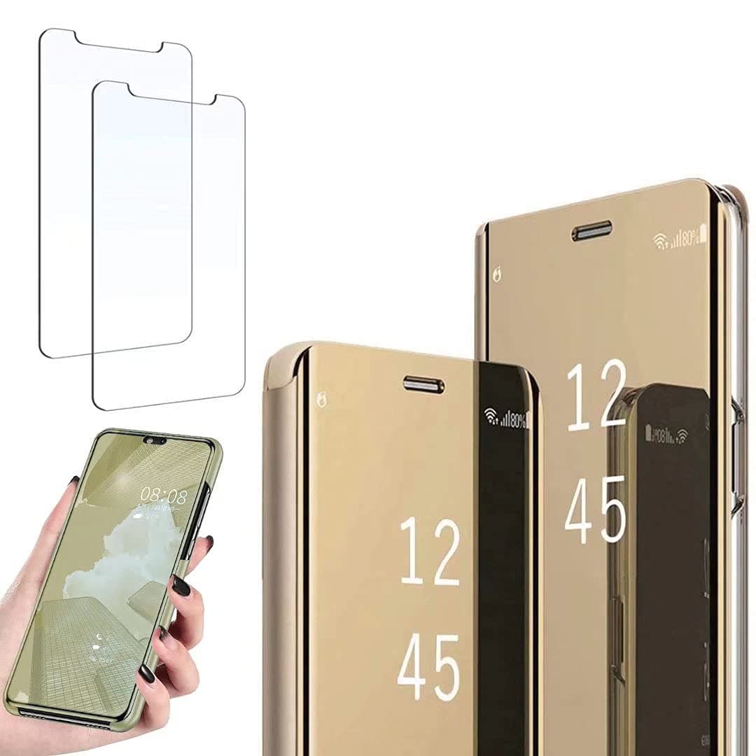 Ttianfa Case for oppo A72 cover Mirror Flip Case,Screen protection film Protective 360 Function Stand Shockproof Platin Clear View PU TPU Case flip mirror Compatible for oppo A72,black