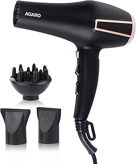 AGARO HD1128 Professional Hair Dryer, 2800 Watts, AC Motor, Concentrator Nozzle, Diffuser, Hot & Cold Air, 2 Speed & 3 Temperature Settings with Cool Shot, For both Men and Women, Black