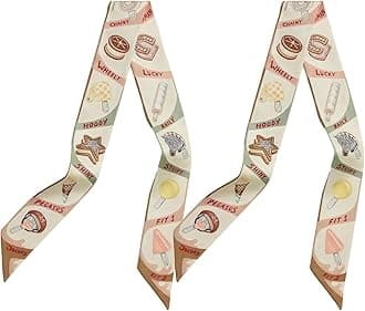 100% Mulberry Silk Scarf for Handbags & Purses, 2Pcs 2''x35'' Hair Ribbon Skinny Neck Scarves for Women