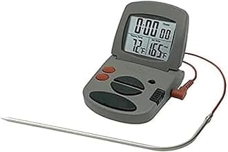 Taylor Programmable with Timer Instant Read Wired Probe Digital, Meat, Food, Grill BBQ Cooking Kitchen Thermometer with Timer, Gray