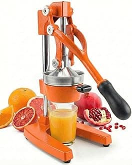 Ultra-Premium Cast Iron Juicer | Extra-Large, Heavy Duty, Commercial Grade, Stainless Steel Manual Hand Press Citrus Squeezer For Fresh Orange Juice, Pomegranate, Lemon, and Much More (Orange)