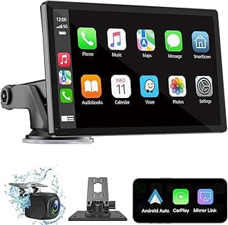 Wireless Carplay Screen for Car 7" HD Portable Car Stereo Touchscreen with Apple CarPlay and Android Auto with Mirror Link/Backup Camera/Bluetooth/GPS Navigation/AUX for All Vehicles