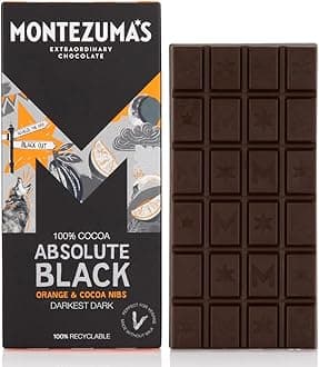 Montezuma's Absolute Black, 100% Cocoa, Dark Chocolate Orange & Cocoa Nibs, Gluten Free & Naturally Vegan, 90g Bar