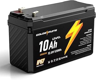 GOLDENMATE 12V 10Ah LiFePO4 Lithium Battery, 5000+ Deep Cycles, IP67 Waterproof Lithium Iron Phosphate Battery, Built-in BMS, Ideal for Power Wheels, Solar, Marine, Fish Finder, Ride-on Toy, Camping