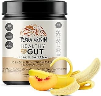 (Peach Banana) - Healthy Gut Digestive Support Supplement, Powder, Peach Banana Flavour, 30 Servings, Includes L-Glutamine, Herbs, Antioxidants for Leaky Gut Support, Promotes Healthy Digestion