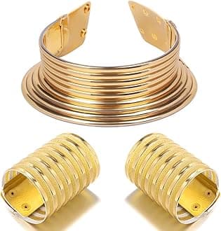 African Choker Collars Necklace,Snap Egypt Punk Gothic Chunky Leather Bib Statement Necklaces for Women and Girls