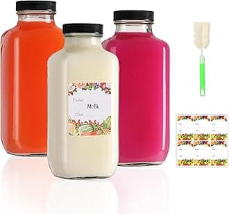 AuroTrends 16 oz Glass Bottles with Lids 3Pack, 480ml Glass Bottles for Juicing, Water, Kombucha - Portable Glass Juicing Bottles Reusable Glass 16oz (16fl.oz, Set of 3)