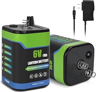 6V Lantern Battery, 6 Volt Rechargeable LiFePO4 Lithium 4R25 Battery with Charger, 2 Pack, with Long-lasting Power for Lantern, Flashlight, Emergency Light, Deer Game Feeder, Fencing (Spring Terminal)
