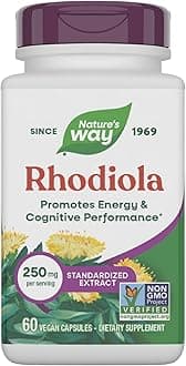 Nature's Way Rhodiola Premium Extract, 250 mg per serving, Supports Energy & Cognitive Performance*, Adaptogenic Herb*, Non-GMO Project Verified, Vegan, Gluten Free, 60 Capsules (Packaging May Vary)