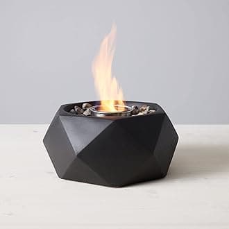TerraFlame Geo Fire Bowl Table Top | Portable Concrete Fire Pit for Indoor and Outdoor | 1 Gel Fuel Can | Clean Burning and Smoke-Free | Protective Cork Base | Comex Black Finish