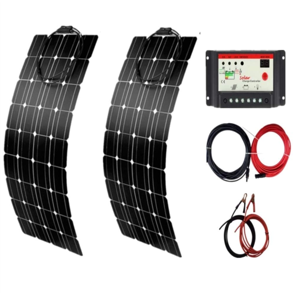 AUECOOR 200 Watts 12 Volts Flexible Solar Panel Kit Bendable Lightweight Waterproof Off-Grid Solar Power System with 20A Solar Charge Controller Charger for RV, Camping, Boat, Caravans