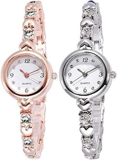 Premium Brand Analogue White Dial Rosegold Silver Bengle Watch Gift for Girls Women Watch for Girl Or Women Combo of 2