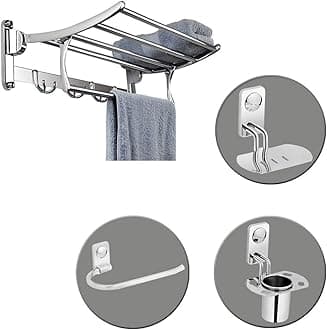 Plantex Stainless Steel Folding Towel Rack/Towel Stand/Hanger (2 Feet) Bathroom Accessories Set/Napkin Ring/Tumbler Holder/Soap Dish