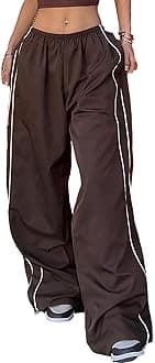 HimosyberWomen's Parachute Pants Baggy Elasitc Waist Relaxed Y2K Track Pant Trousers