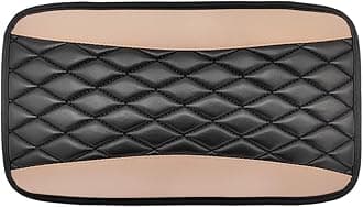Car Center Console Cushion Pad, Universal Leather Waterproof Armrest Seat Box Cover, Comfortable Auto Armrest Cover Protector, Car Interior Decor Accessories for Most Vehicles (Black & Beige)