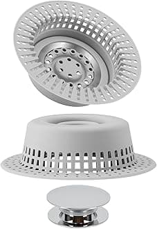 Shower Drain Hair Catcher, Bathtub Drain Cover Hair Trap Strainer Upgraded Protector with Silicone & Stainless Metal Designed for Pop-Up and Regular, Effective Without Slowing Drainage