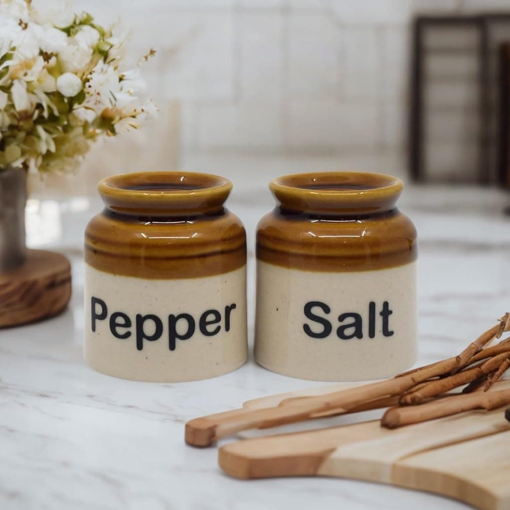 Salt Pepper Set for Dining Table & Kitchen | Ceramic Salt and Pepper Shakers, Salt Pepper Dispenser, Container, Sprinkler | Home | Cafe | Office - 60 ML (1 Text Set)